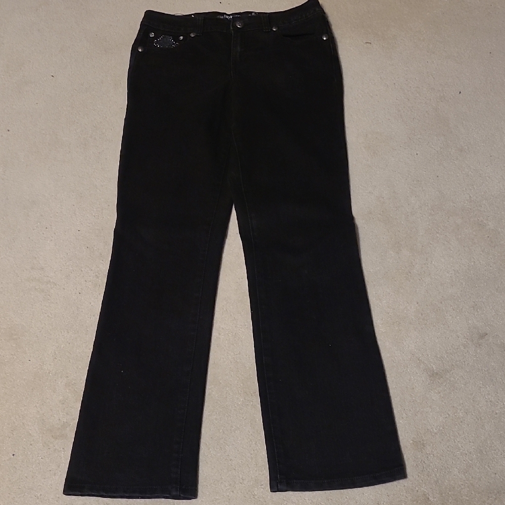 Style & Co Size 4 Black Straight Leg Jeans with Crystal & Stud Enbellishments